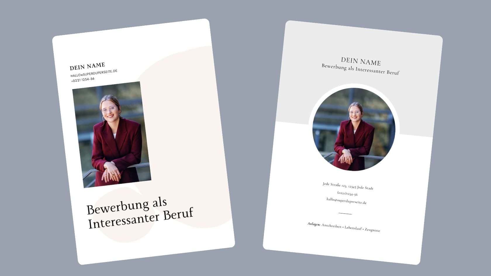 Zwei Beispiele mit Fotos für Bewerbungsbilder Deckblätter