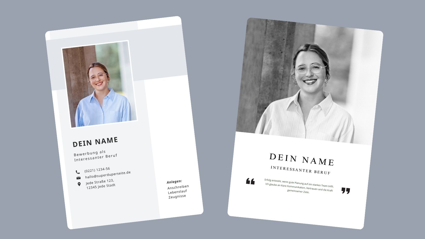 Deckblatt für Bewerbung zwei Beispiele